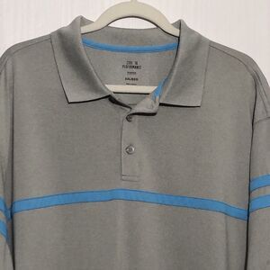 Haggar Polo Shirt Men's XXL Gray Blue Stripes Cool 18 Performance Golf Prep New